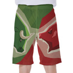 Green Bull And Red Bear Stock Print Men's Beach Shorts