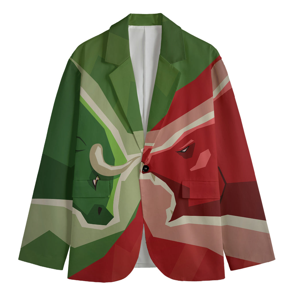 Green Bull And Red Bear Stock Print Men's Blazer