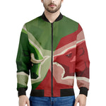 Green Bull And Red Bear Stock Print Men's Bomber Jacket