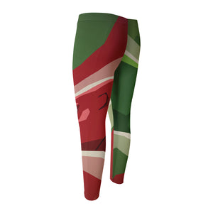 Green Bull And Red Bear Stock Print Men's Compression Pants