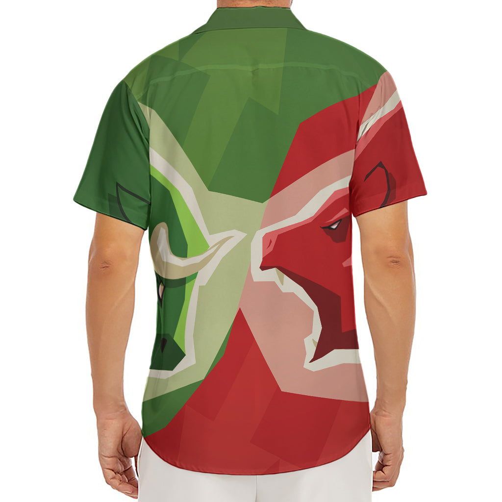 Green Bull And Red Bear Stock Print Men's Deep V-Neck Shirt