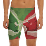 Green Bull And Red Bear Stock Print Men's Long Boxer Briefs