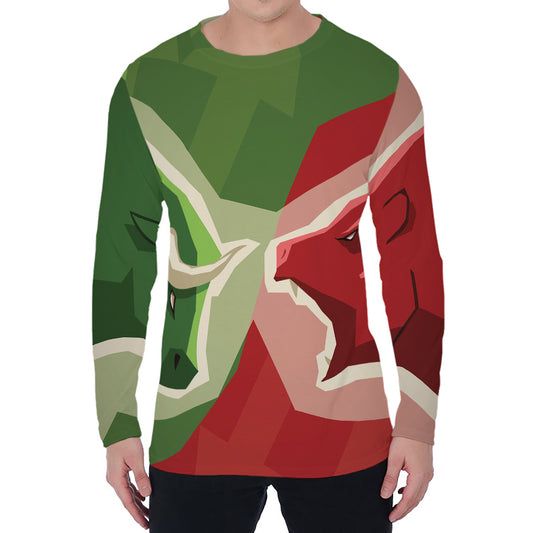 Green Bull And Red Bear Stock Print Men's Long Sleeve T-Shirt