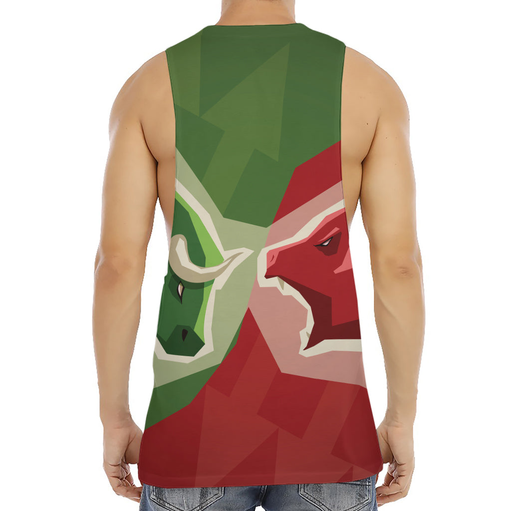 Green Bull And Red Bear Stock Print Men's Muscle Tank Top