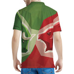 Green Bull And Red Bear Stock Print Men's Polo Shirt