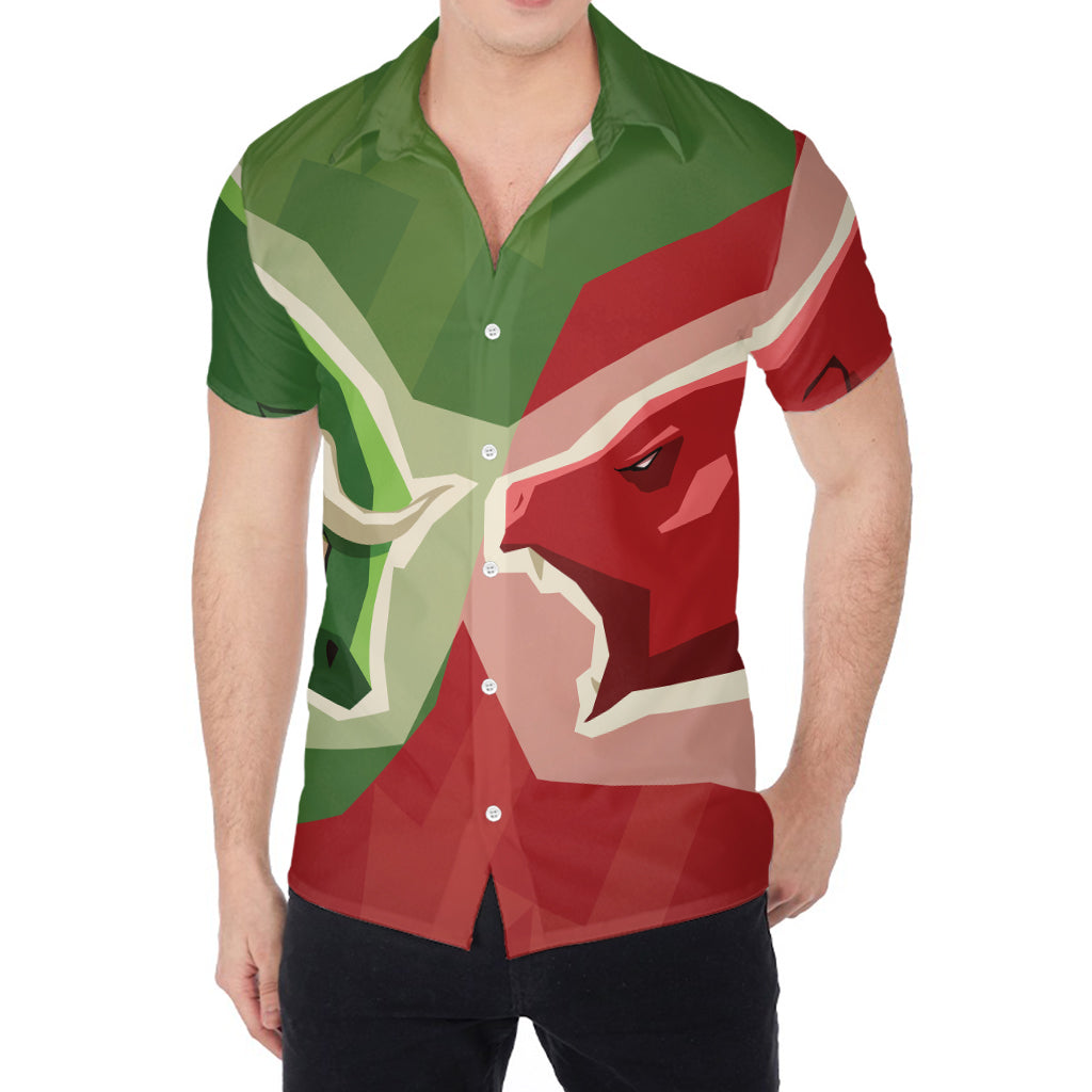 Green Bull And Red Bear Stock Print Men's Shirt