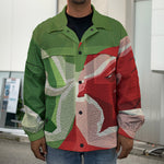 Green Bull And Red Bear Stock Print Men's Shirt Jacket