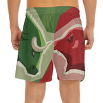 Green Bull And Red Bear Stock Print Men's Split Running Shorts