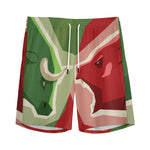 Green Bull And Red Bear Stock Print Men's Sports Shorts