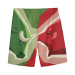 Green Bull And Red Bear Stock Print Men's Sports Shorts