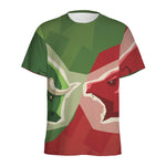 Green Bull And Red Bear Stock Print Men's Sports T-Shirt