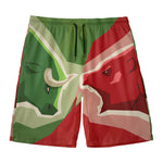 Green Bull And Red Bear Stock Print Men's Swim Trunks