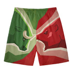 Green Bull And Red Bear Stock Print Men's Swim Trunks
