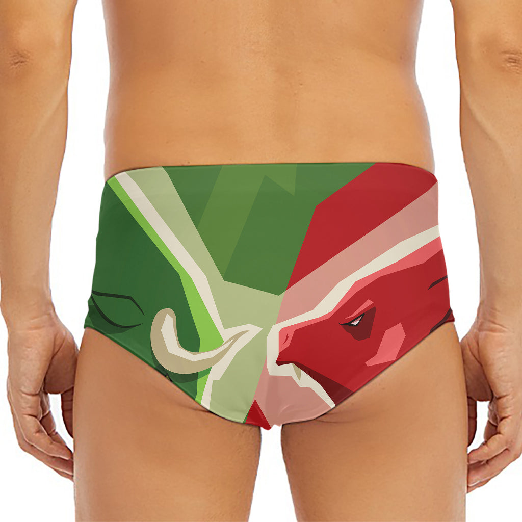 Green Bull And Red Bear Stock Print Men's Triangle Swim Briefs