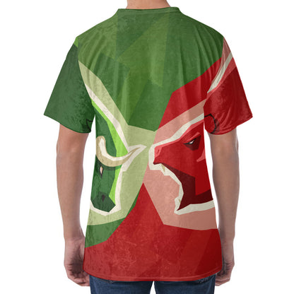 Green Bull And Red Bear Stock Print Men's Velvet T-Shirt