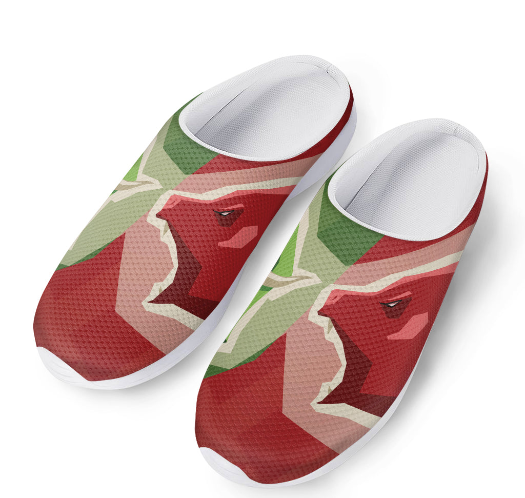 Green Bull And Red Bear Stock Print Mesh Casual Shoes