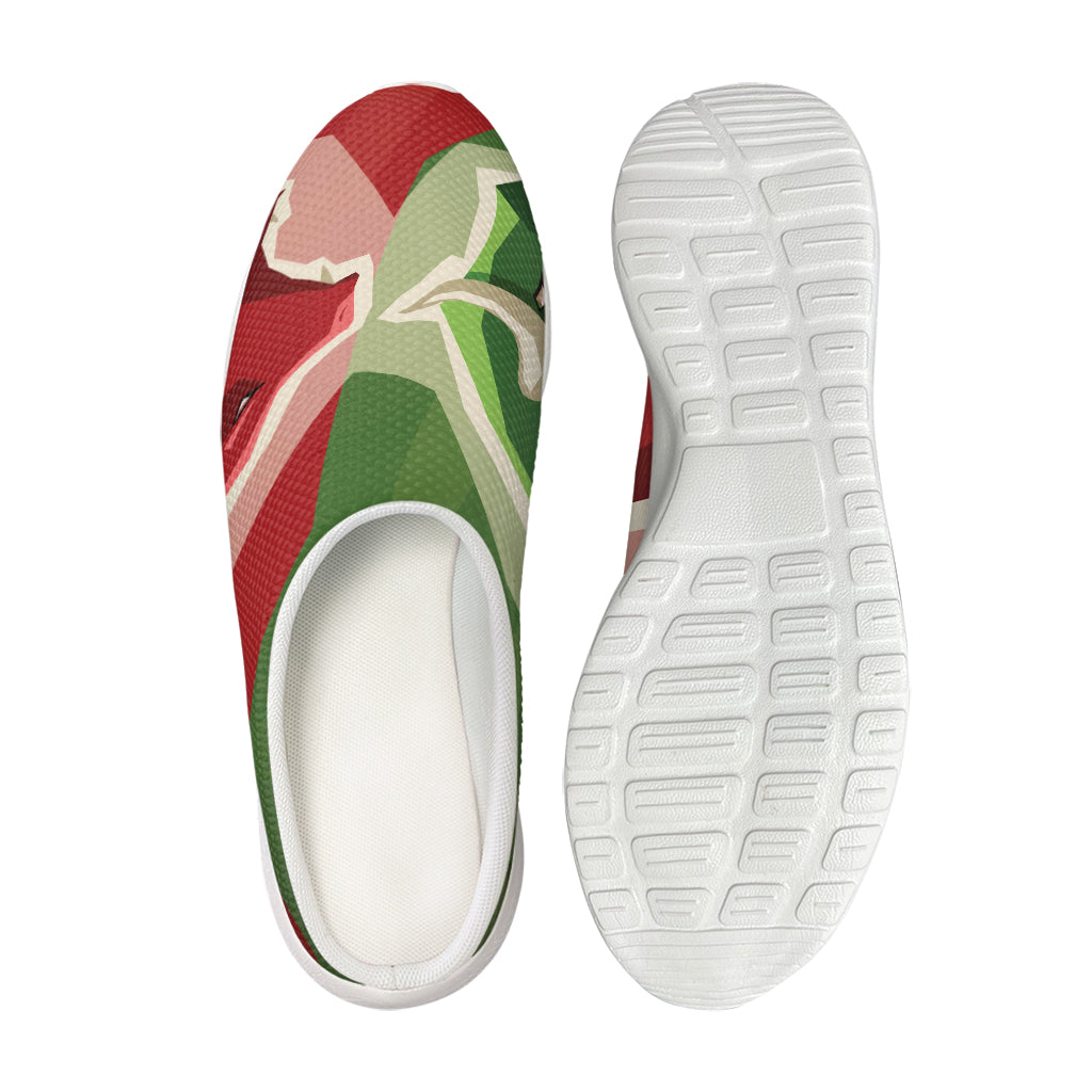 Green Bull And Red Bear Stock Print Mesh Casual Shoes