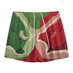Green Bull And Red Bear Stock Print Mesh Shorts