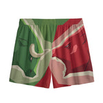 Green Bull And Red Bear Stock Print Mesh Shorts