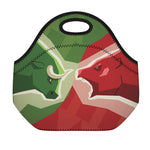 Green Bull And Red Bear Stock Print Neoprene Lunch Bag