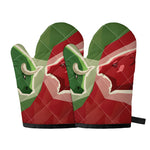 Green Bull And Red Bear Stock Print Oven Mitts
