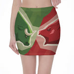 Green Bull And Red Bear Stock Print Pencil Mini Skirt