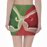 Green Bull And Red Bear Stock Print Pencil Mini Skirt
