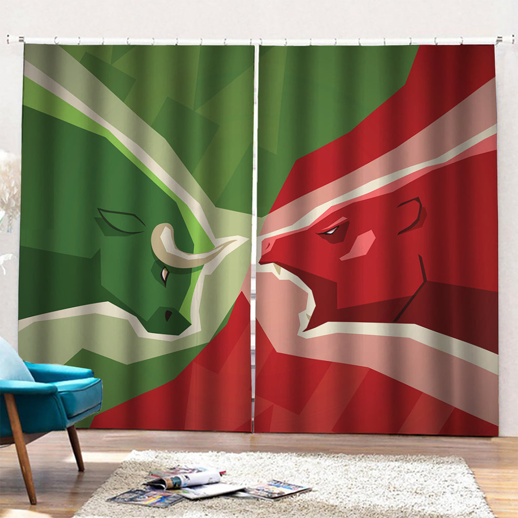 Green Bull And Red Bear Stock Print Pencil Pleat Curtains