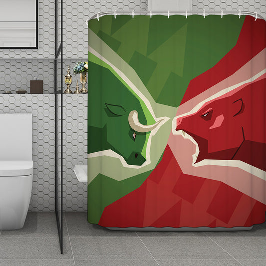 Green Bull And Red Bear Stock Print Polyester Shower Curtain