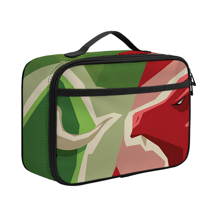 Green Bull And Red Bear Stock Print Portable Lunch Bag