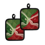 Green Bull And Red Bear Stock Print Pot Holders