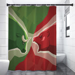 Green Bull And Red Bear Stock Print Premium Shower Curtain