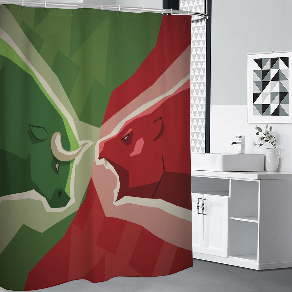 Green Bull And Red Bear Stock Print Premium Shower Curtain