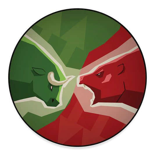 Green Bull And Red Bear Stock Print Round Floor Mat