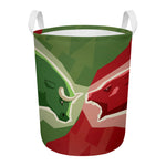 Green Bull And Red Bear Stock Print Round Laundry Basket