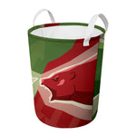 Green Bull And Red Bear Stock Print Round Laundry Basket