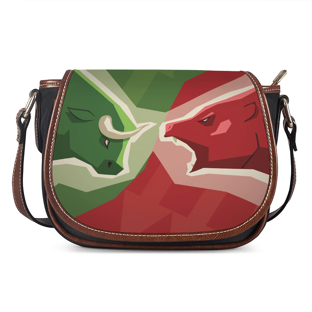 Green Bull And Red Bear Stock Print Saddle Bag