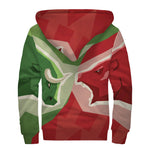 Green Bull And Red Bear Stock Print Sherpa Lined Zip Up Hoodie
