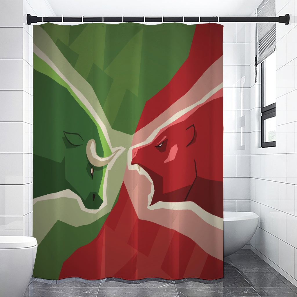 Green Bull And Red Bear Stock Print Shower Curtain