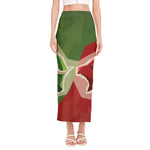 Green Bull And Red Bear Stock Print Side Slit Maxi Skirt