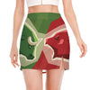 Green Bull And Red Bear Stock Print Side Slit Mini Skirt