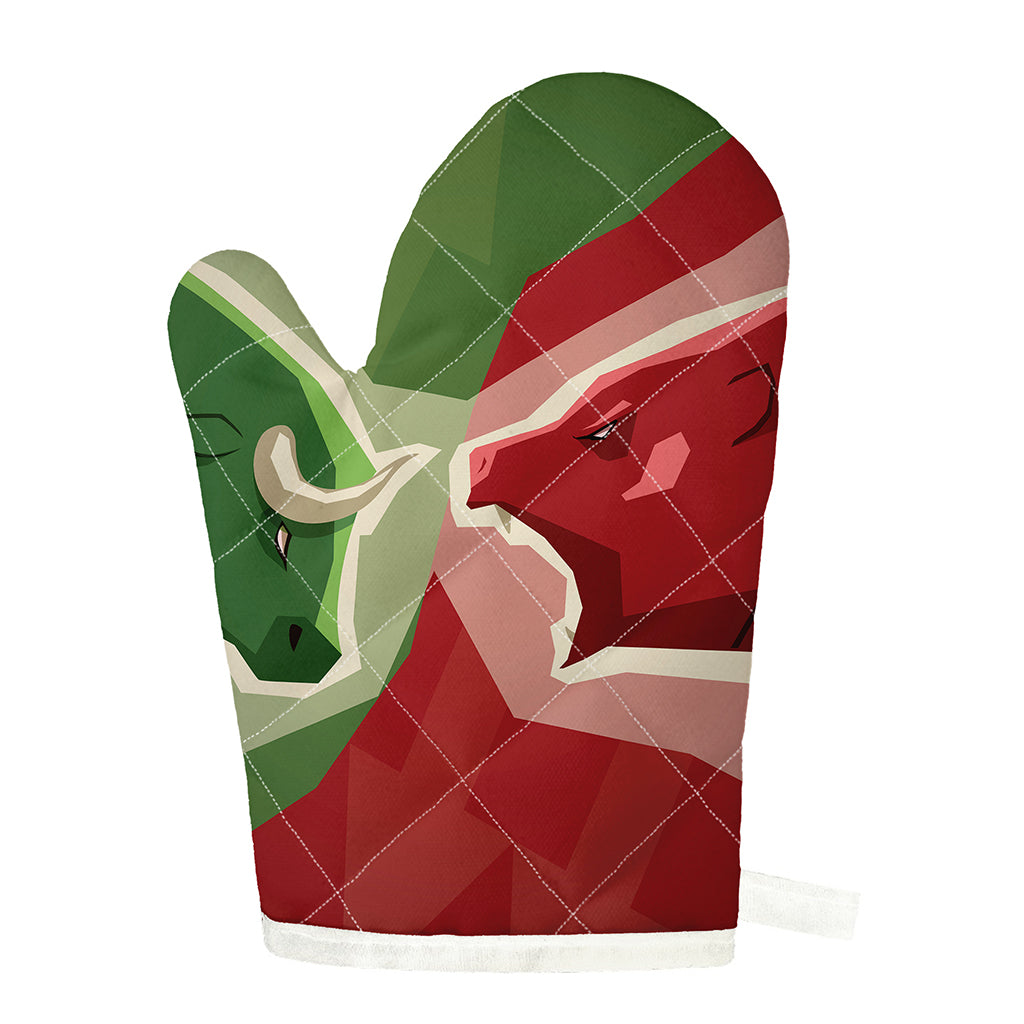 Green Bull And Red Bear Stock Print Single Oven Mitt