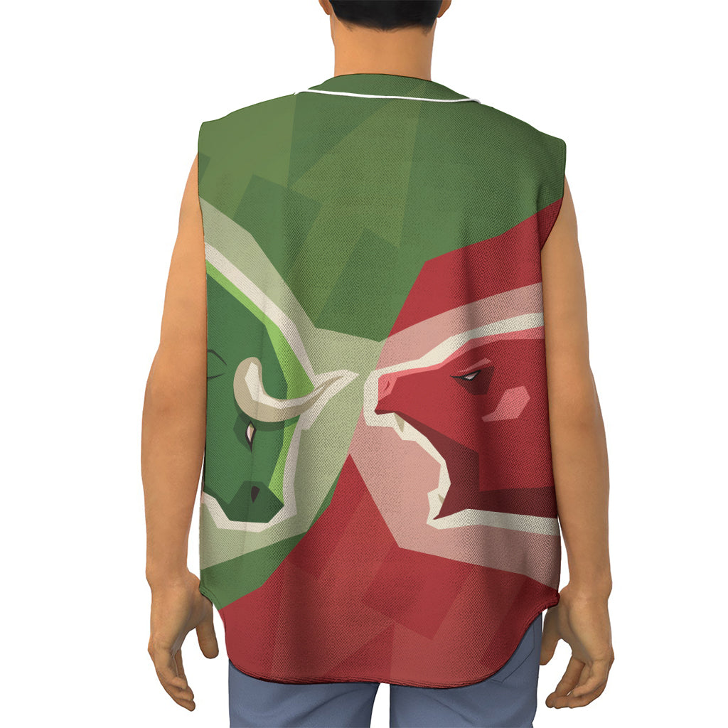 Green Bull And Red Bear Stock Print Sleeveless Baseball Jersey