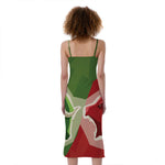 Green Bull And Red Bear Stock Print Slim Fit Midi Cami Dress