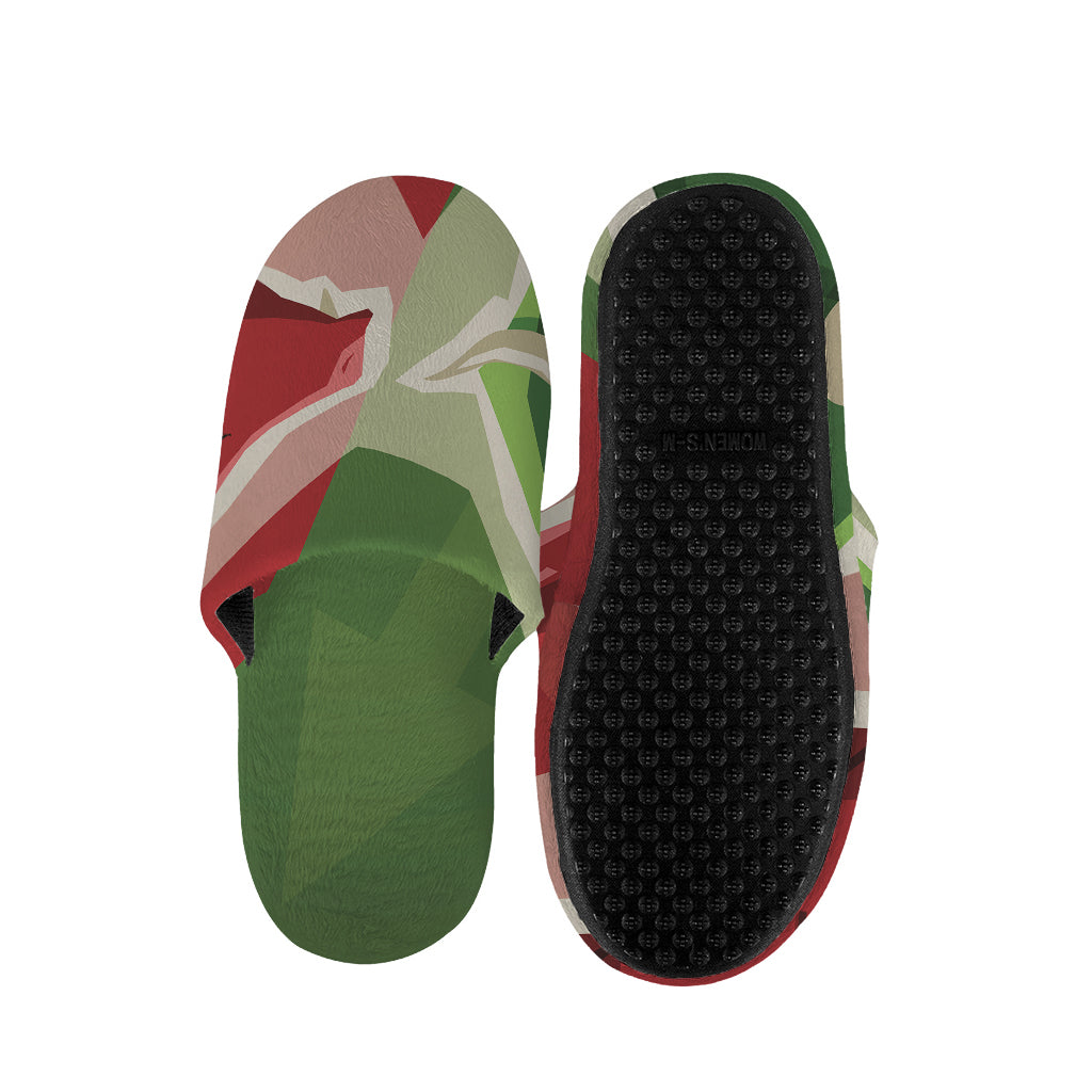 Green Bull And Red Bear Stock Print Slippers