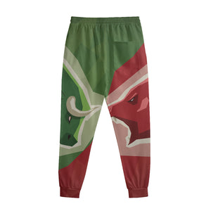 Green Bull And Red Bear Stock Print Sweatpants