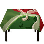 Green Bull And Red Bear Stock Print Tablecloth