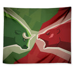 Green Bull And Red Bear Stock Print Tapestry