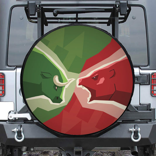 Green Bull And Red Bear Stock Print Tire Cover