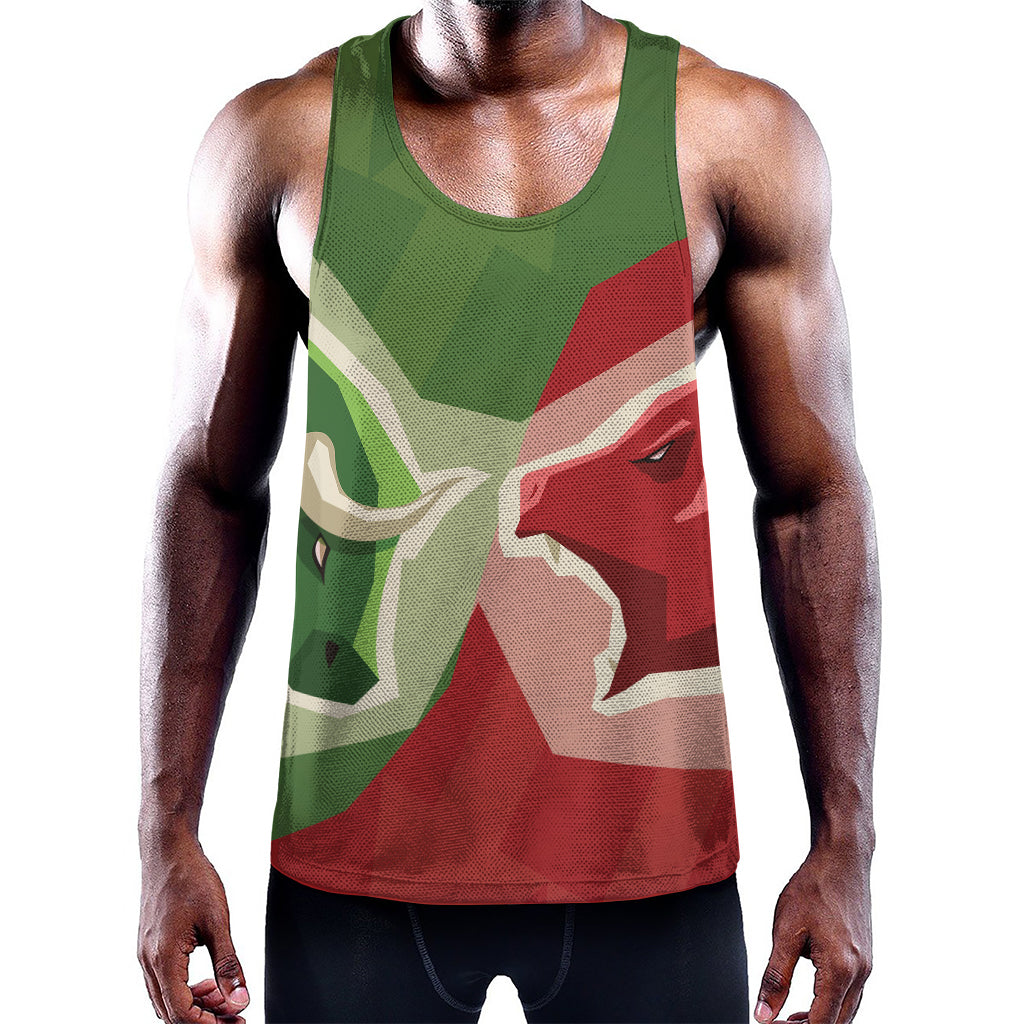 Green Bull And Red Bear Stock Print Training Tank Top